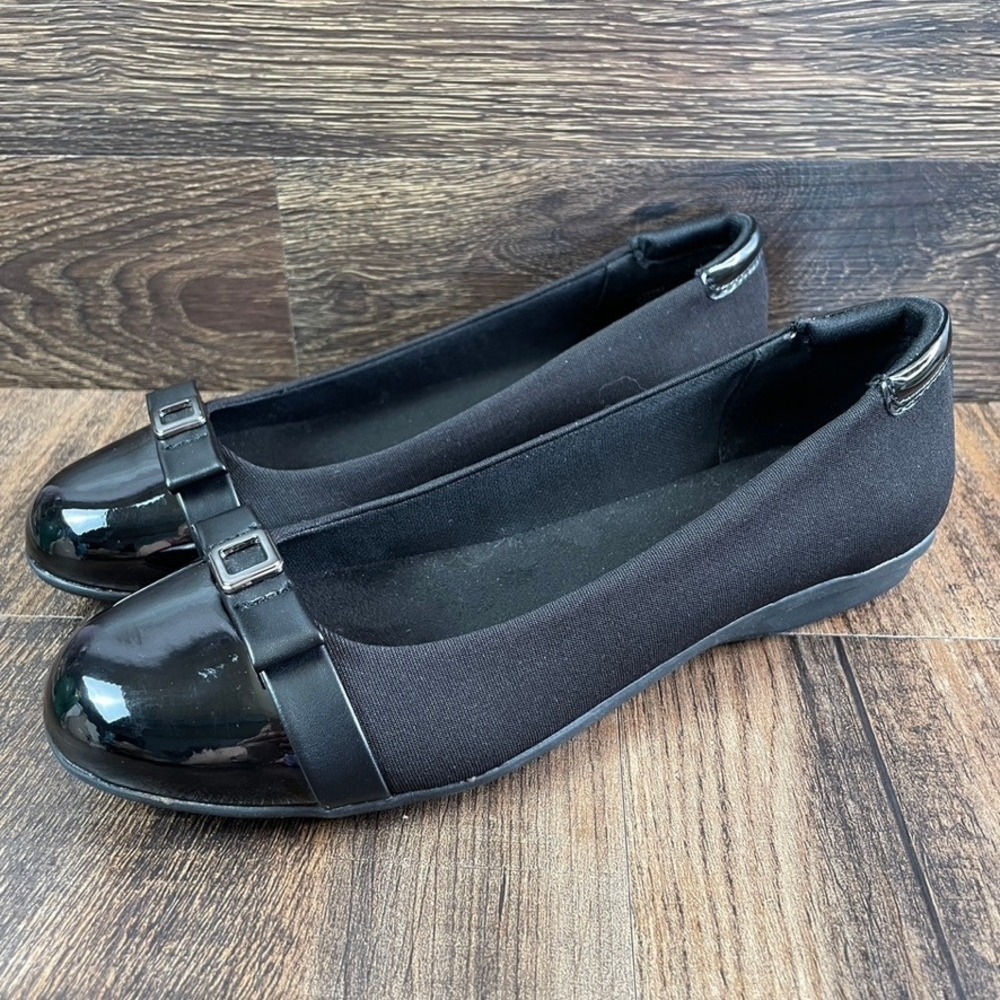 Lauren Blackwell Fallyn Black Cap Toe Ballet Flats Buckle Accent 6.5M NWOT